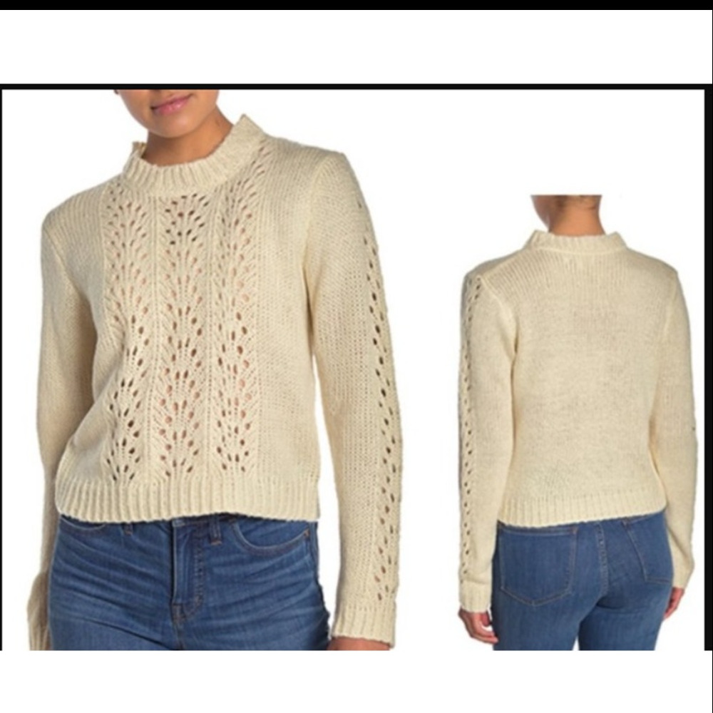 Nordstrom Woven Heart Pullover Sweater Ivory SMALL NEW Knit Open Weave